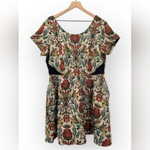 eShakti sz 2X 20W floral tapestry woven sheath cap sleeve mini dress